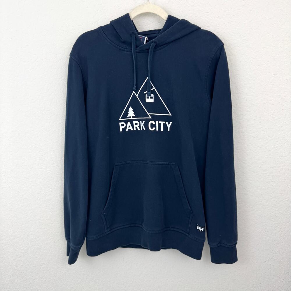Helly Hansen Mens Sweatshirt Hoodie Sizew M Park City Utah Ski Organic Cotton